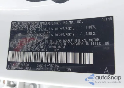 2018 Toyota Highlander Xle из США, поврежденный, VIN 5TDJZRFH0JS541074